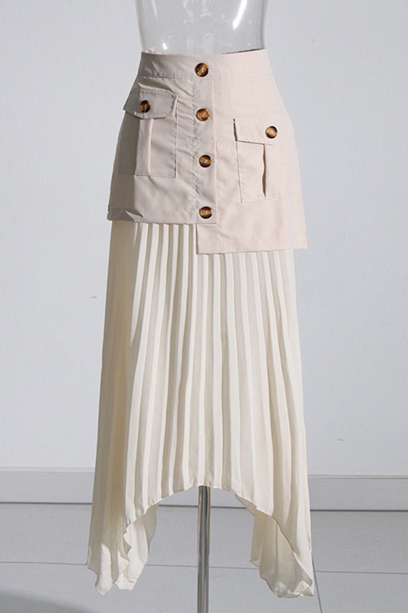 Button-Detail Pleated Skirt