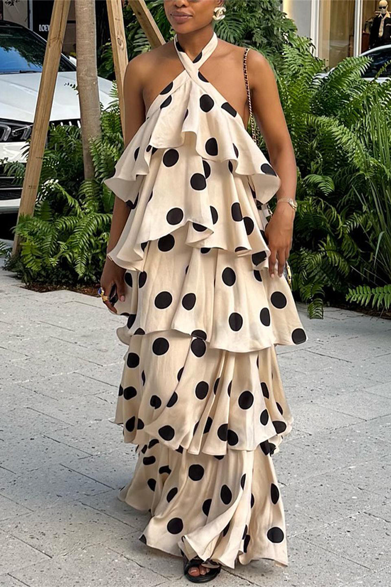 Tiered Polka Dot Halter Dress