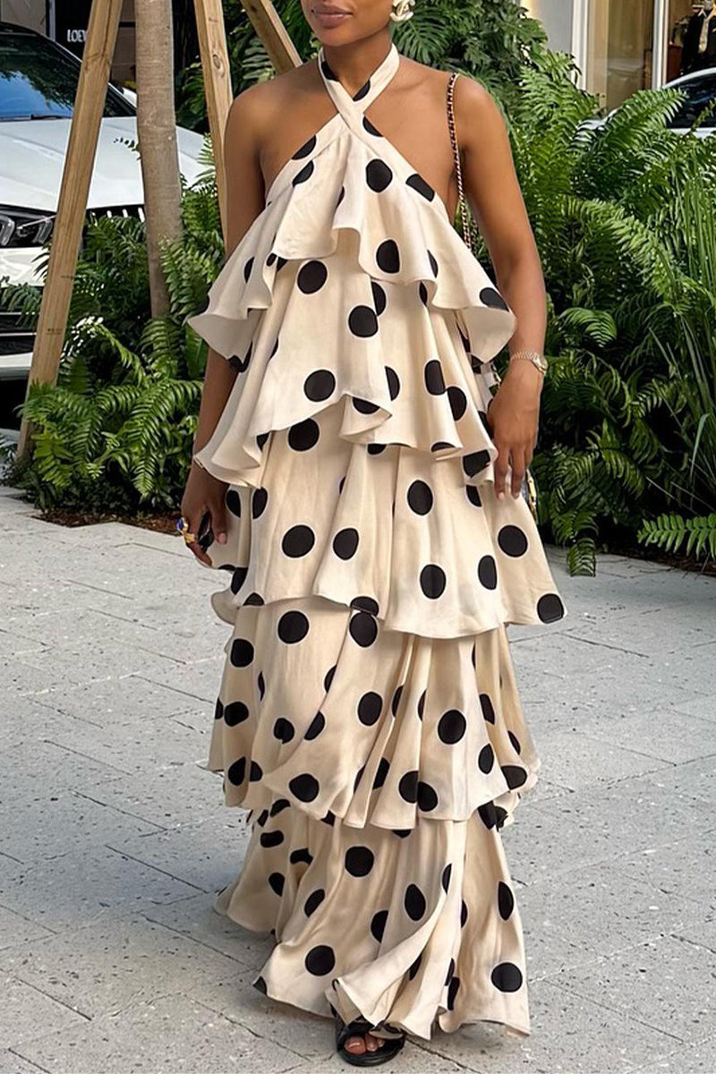 Tiered Polka Dot Halter Dress