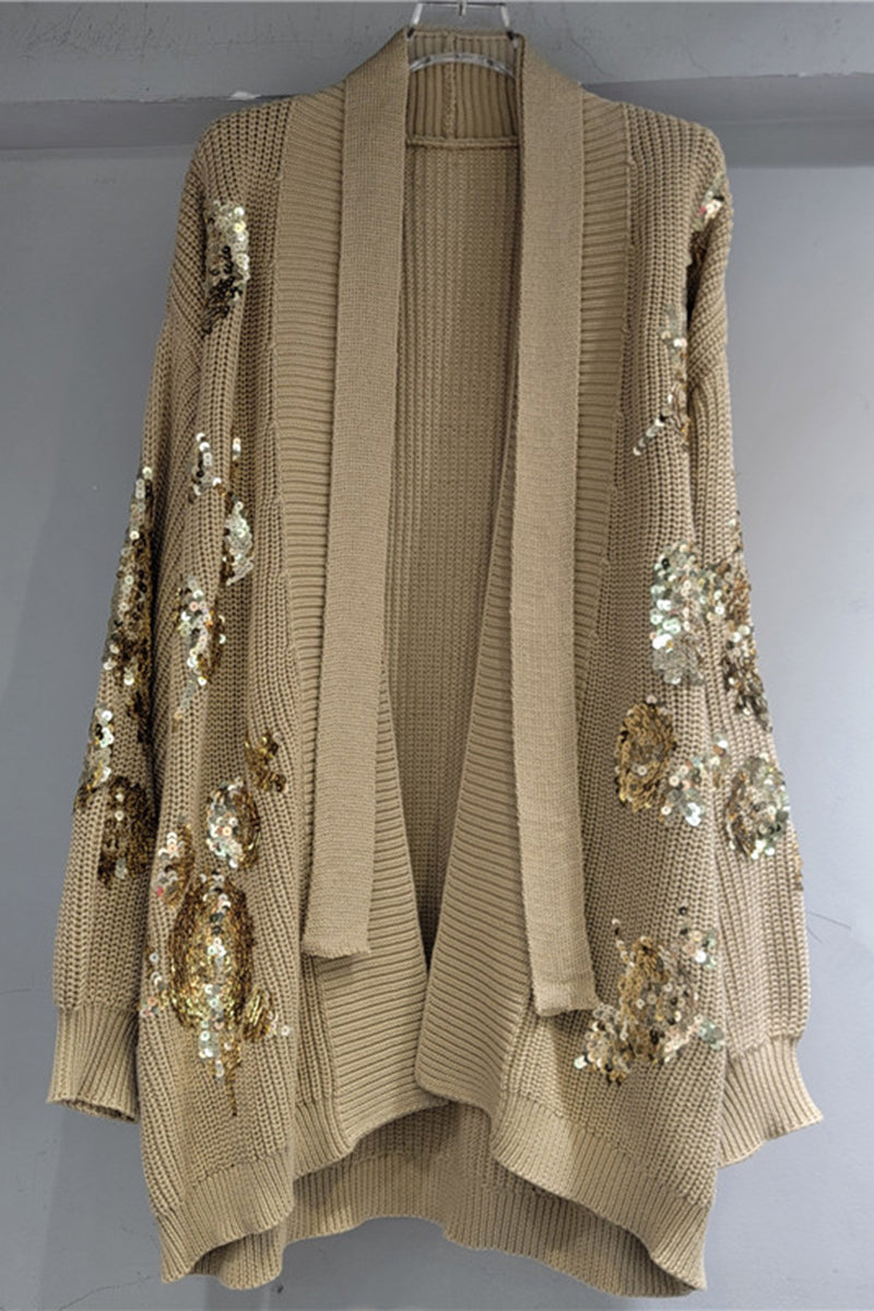 Sequined Open-Front Cardigan