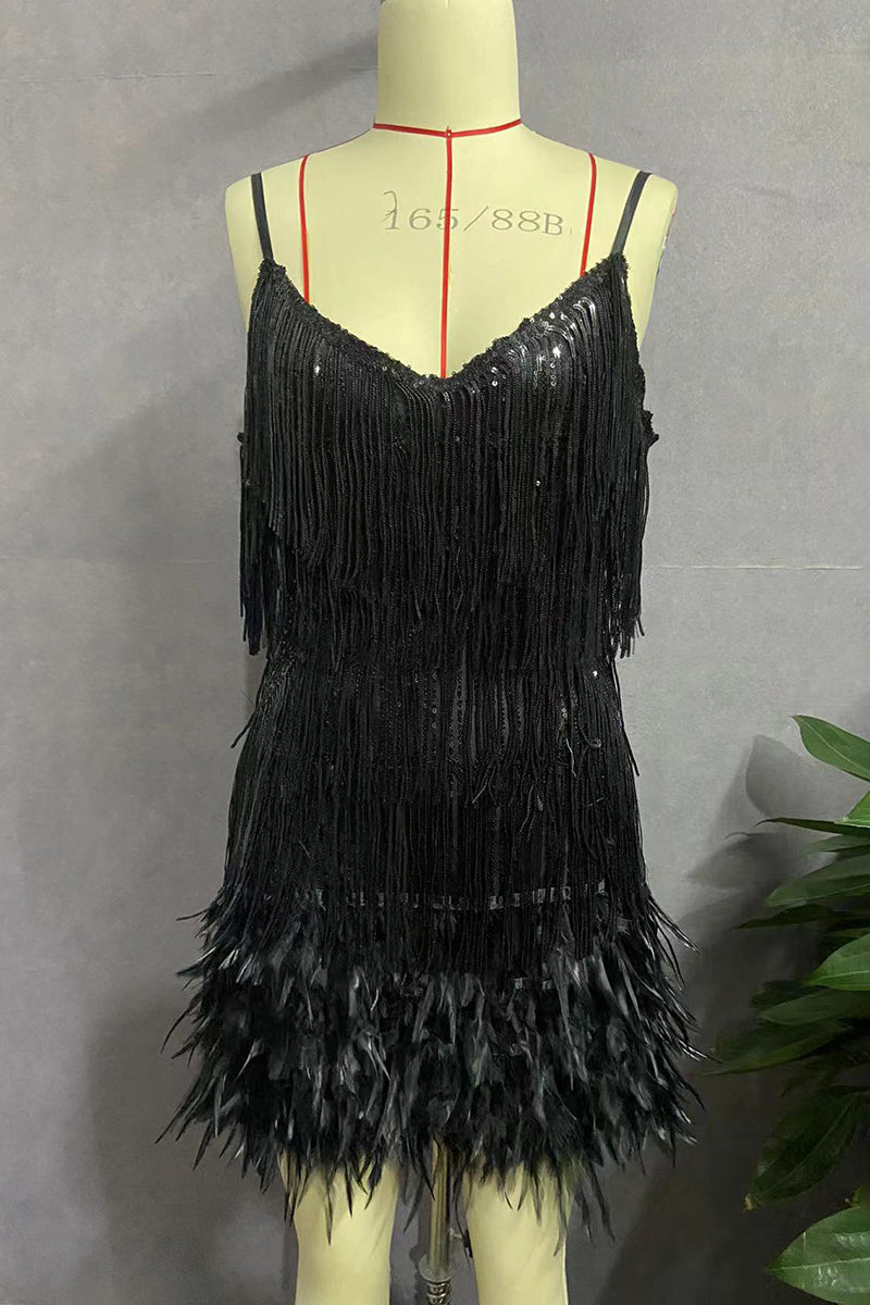 Fringe and Feathered Mini Dress