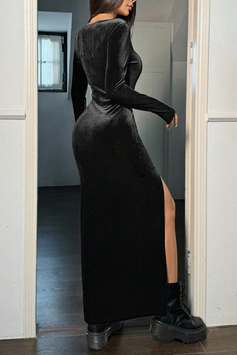 Long Sleeve Maxi Dress with Slit