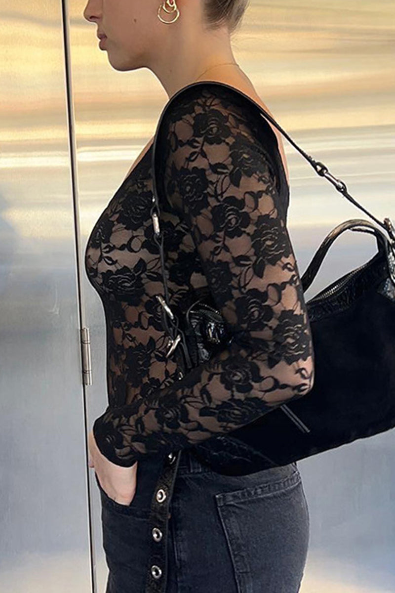 Floral Lace Long-Sleeve Blouse