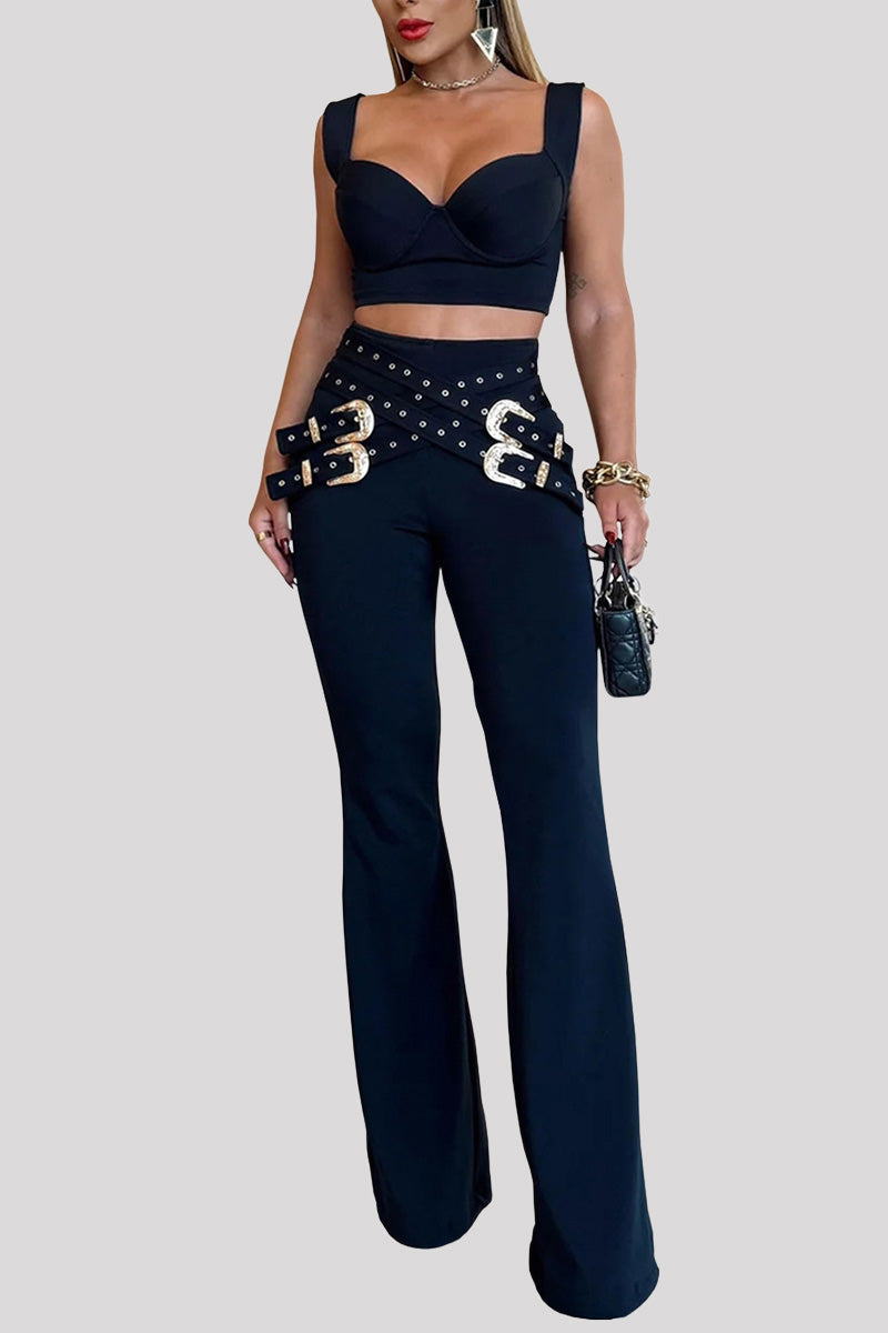 Belted Wide-Leg Casual Pants Set