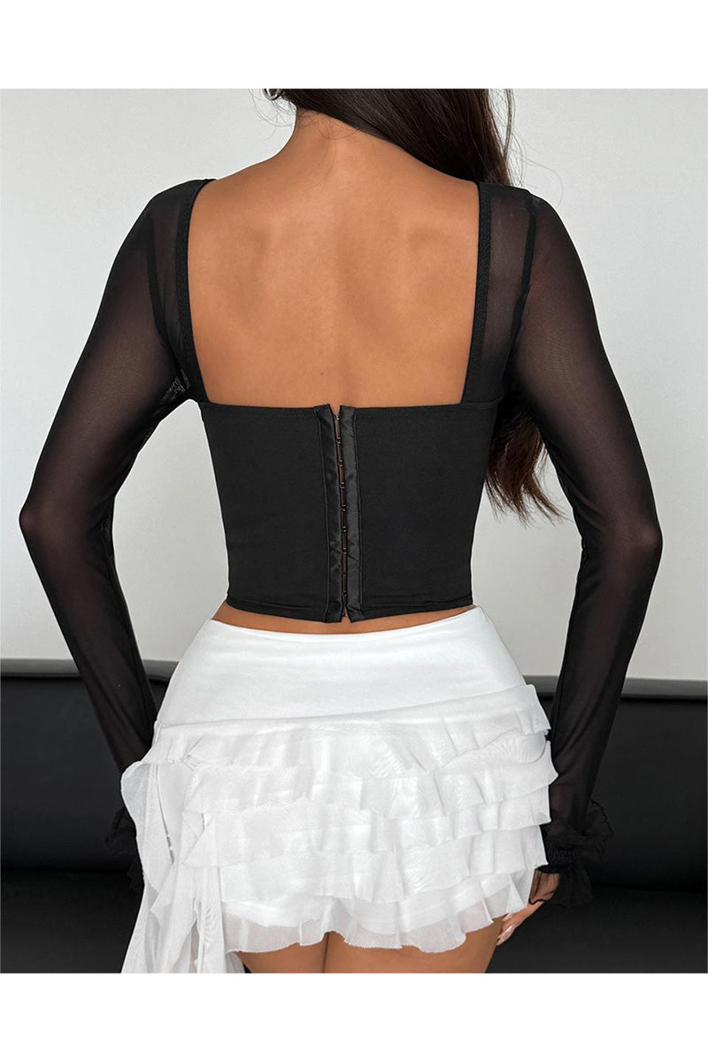 Lace-Trimmed Mesh Top