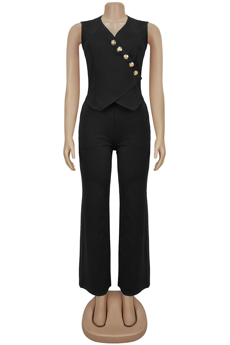 Sleeveless Buttoned Casual Pants Set