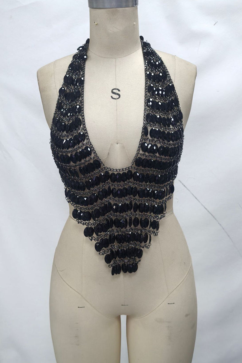 Sequined Halter Tank Top