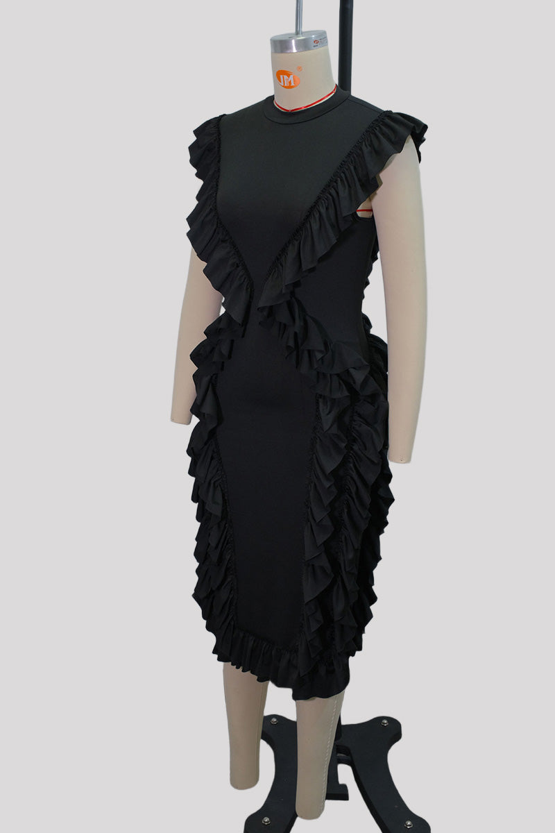 Ruffle Trim Casual Midi Dress