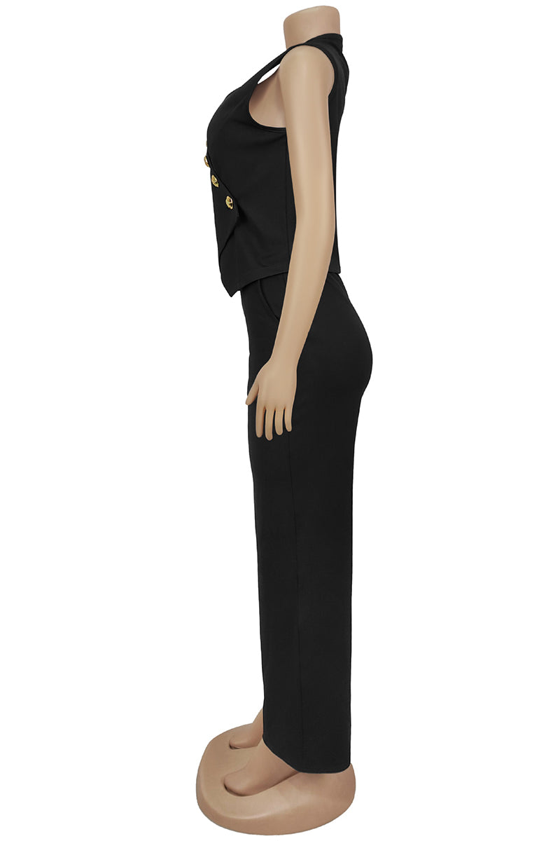 Sleeveless Buttoned Casual Pants Set