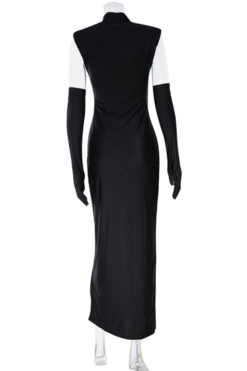 Sleek Long Evening Dress with Gloves