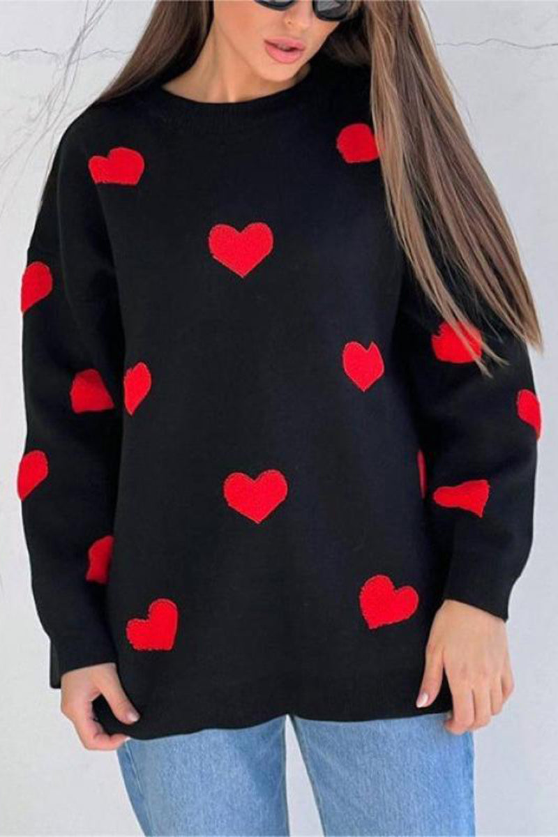 Heart-Patterned Oversized Sweater
