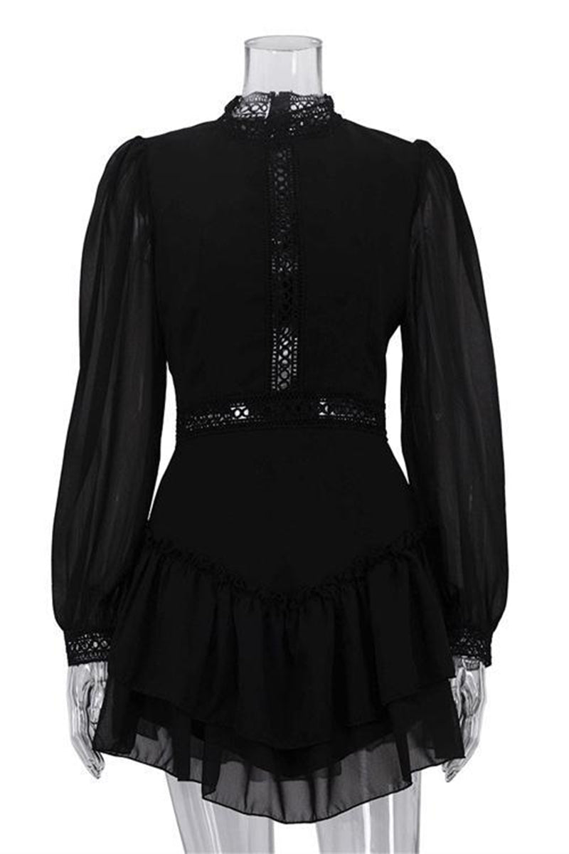 Elegant Lace Trim Ruffled Dress