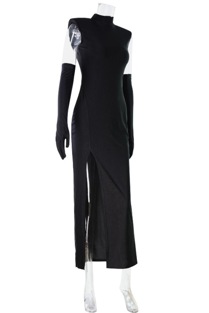 Sleek Long Evening Dress with Gloves