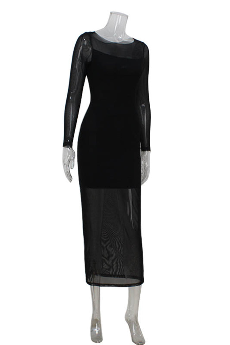 Elegant Long-Sleeve Sheer Evening Dress