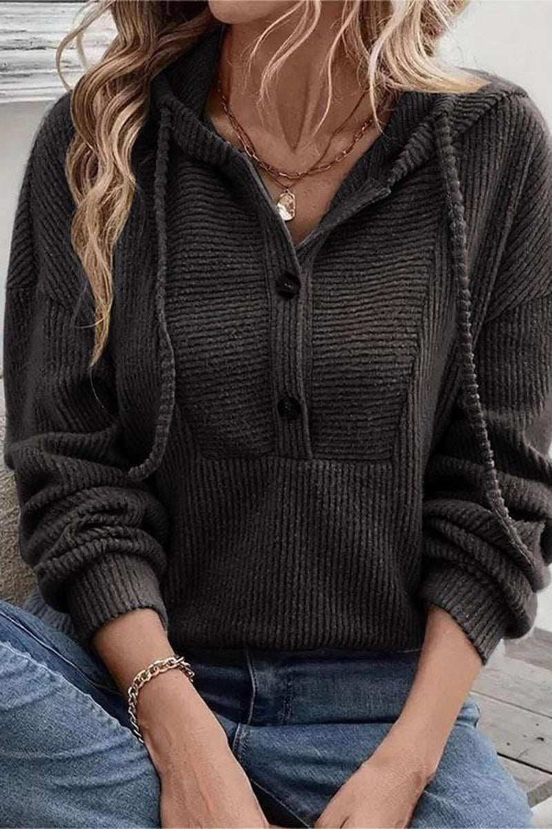 Button-Up Ribbed Hoodie