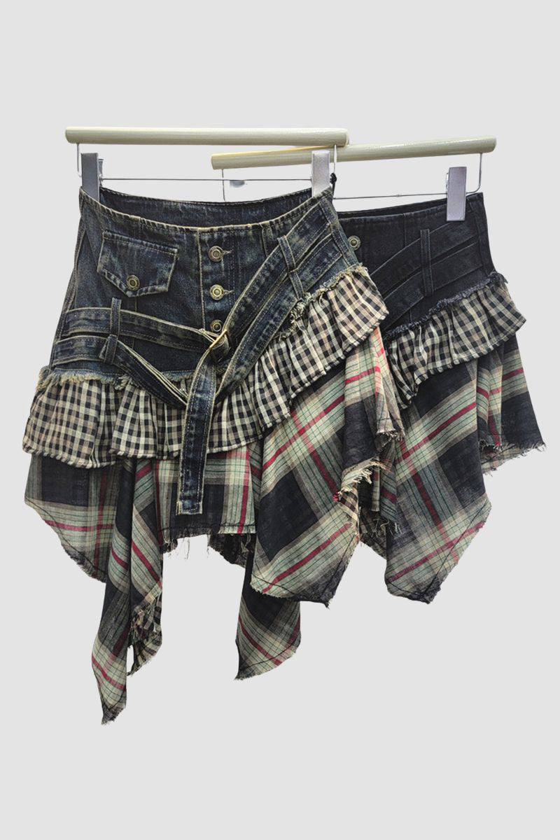 Layered Button-Front Mini Skirt