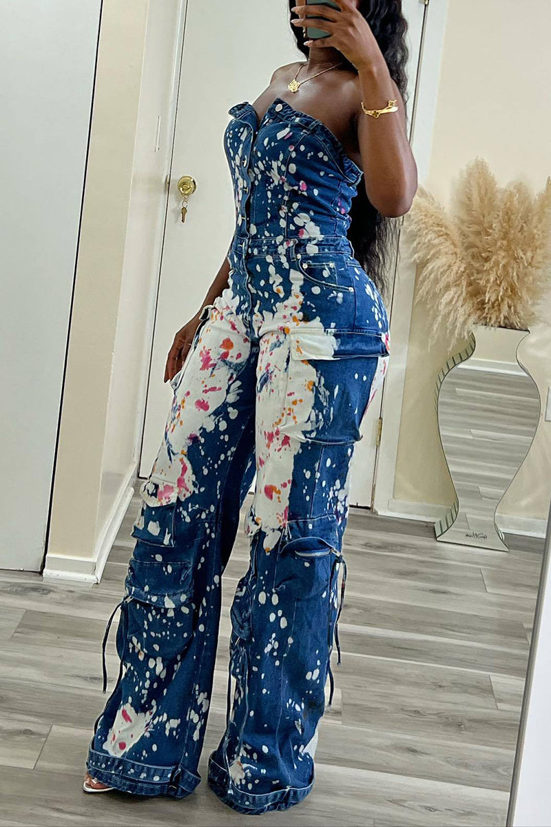 Strapless Paint-Splatter Jumpsuit