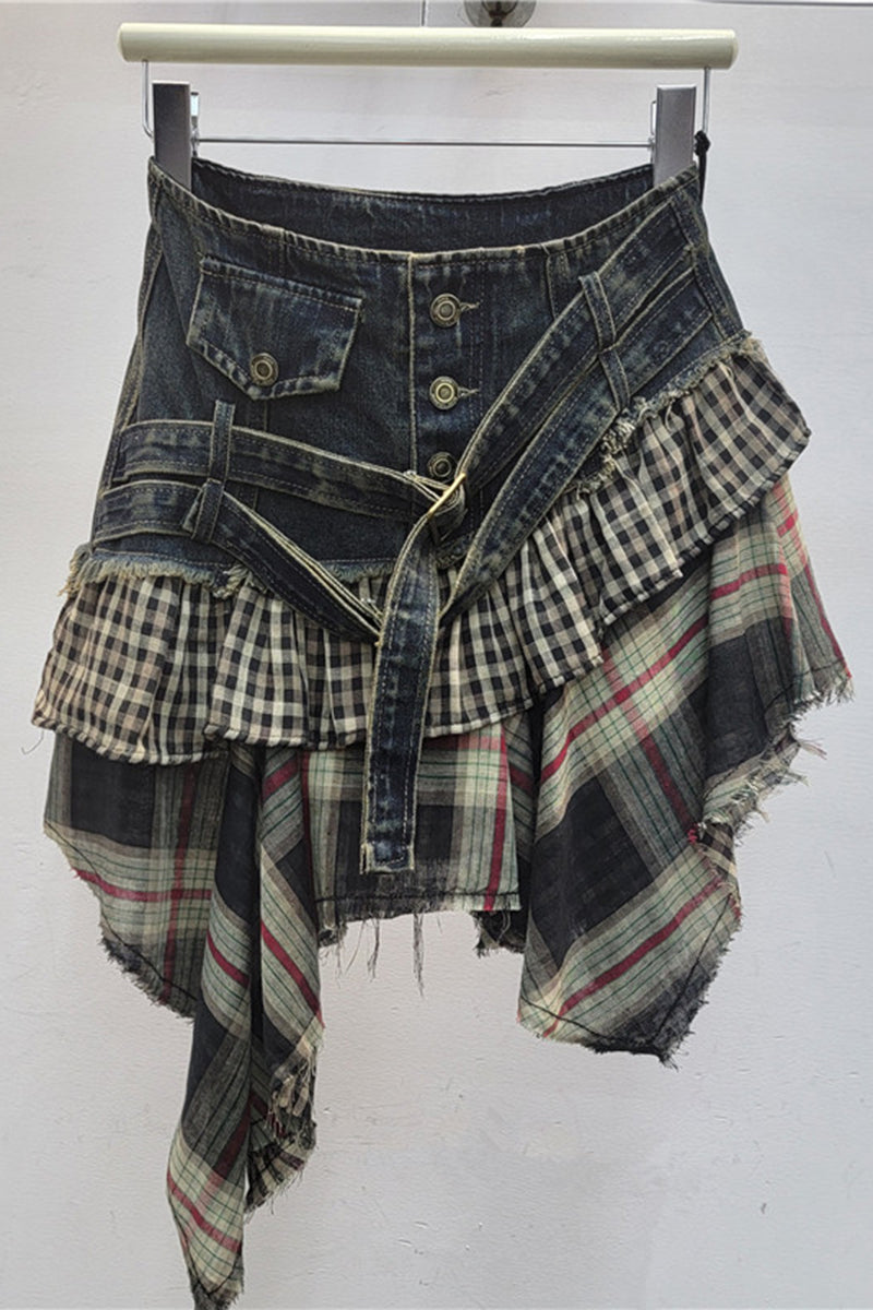Layered Button-Front Mini Skirt