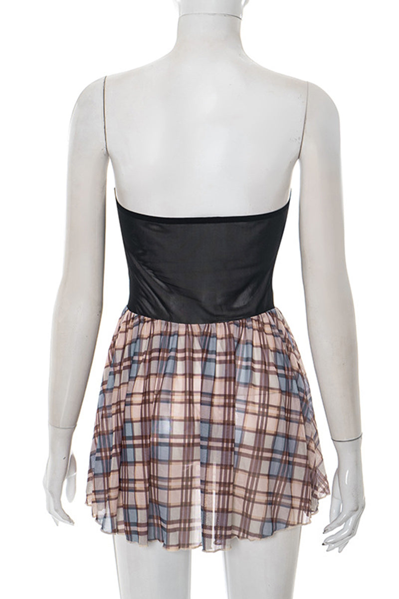 Plaid Cutout Casual Dress