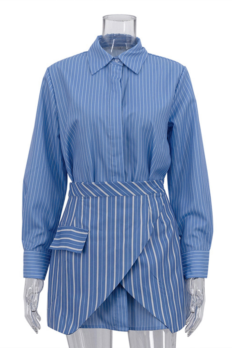 Striped Skirt Set with Collar