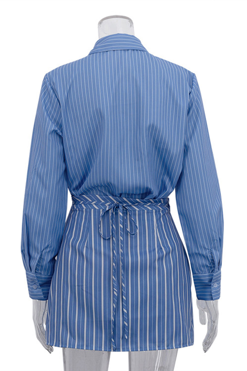 Striped Skirt Set with Collar