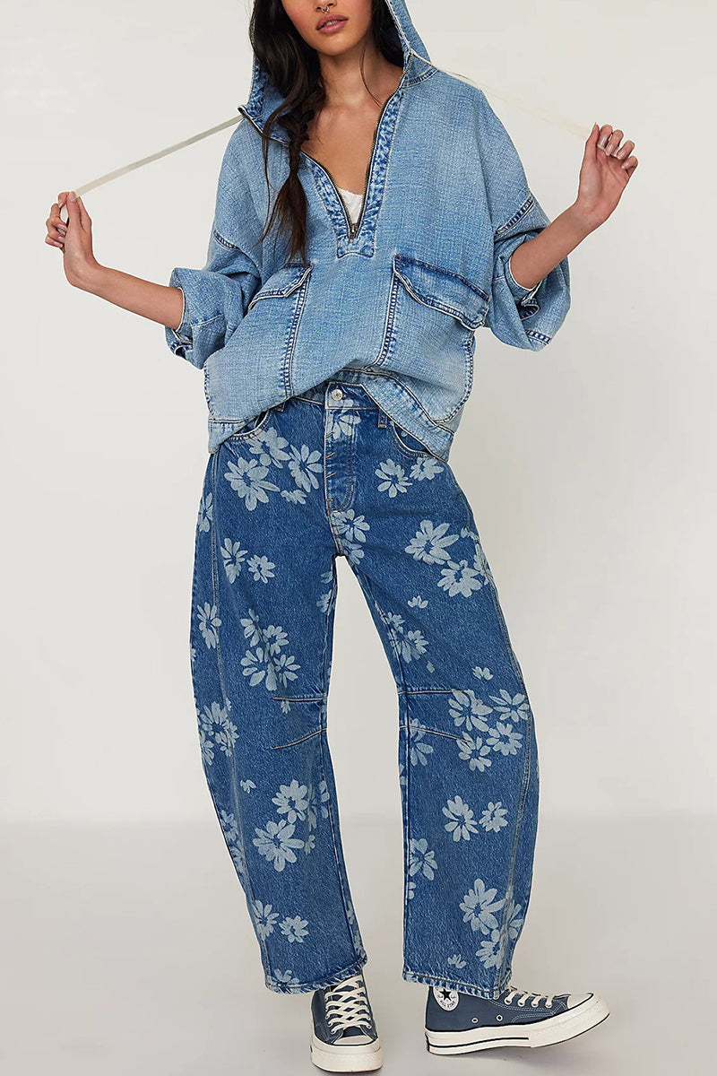 Oversized Pullover Denim Hoodie