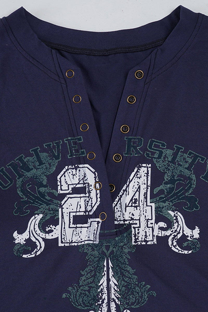 Button-Front Graphic Long-Sleeve Shirt