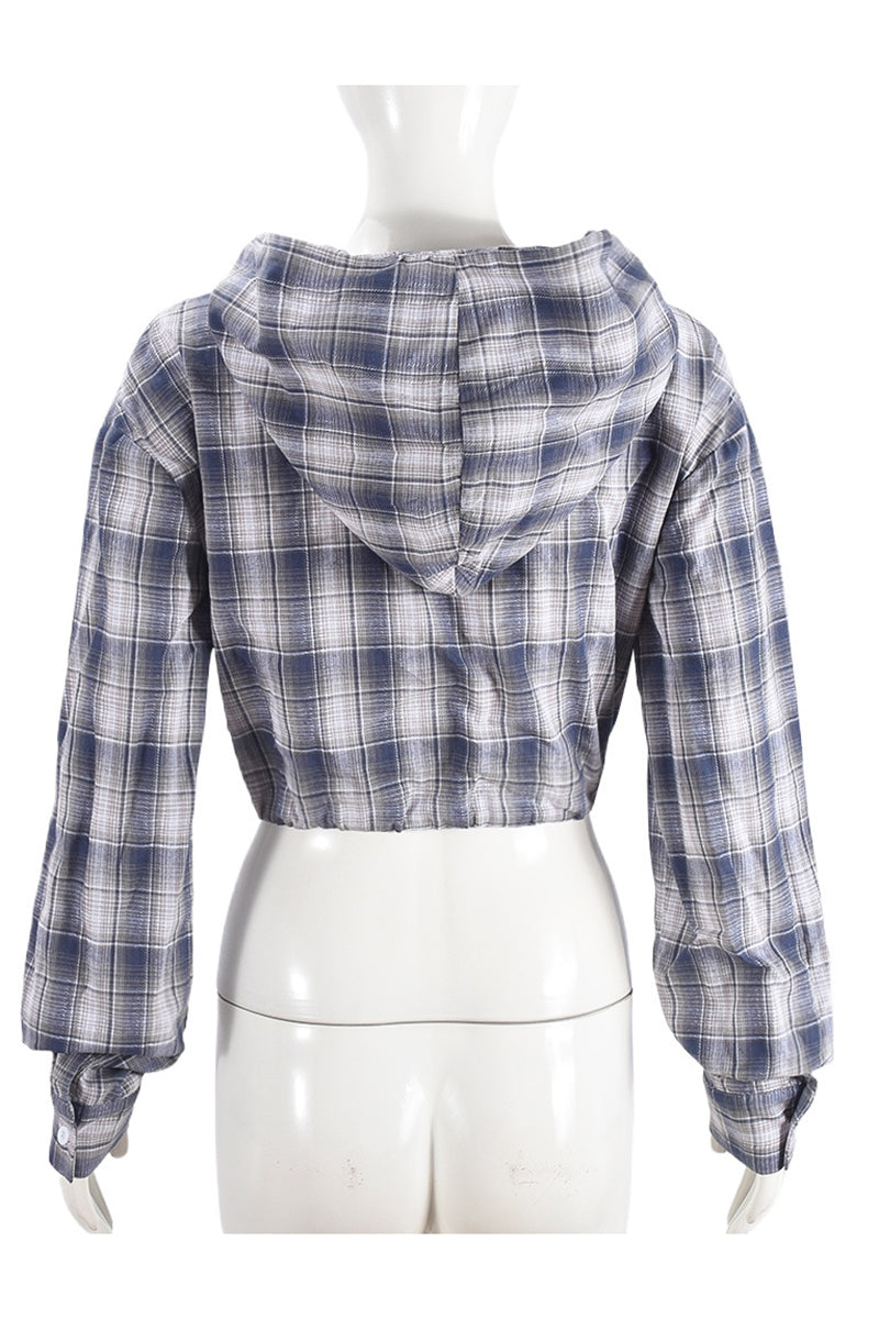 Zip-Up Plaid Shacket with Drawstring Waist