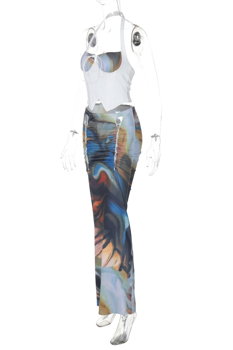 Artistic Halter Skirt Set