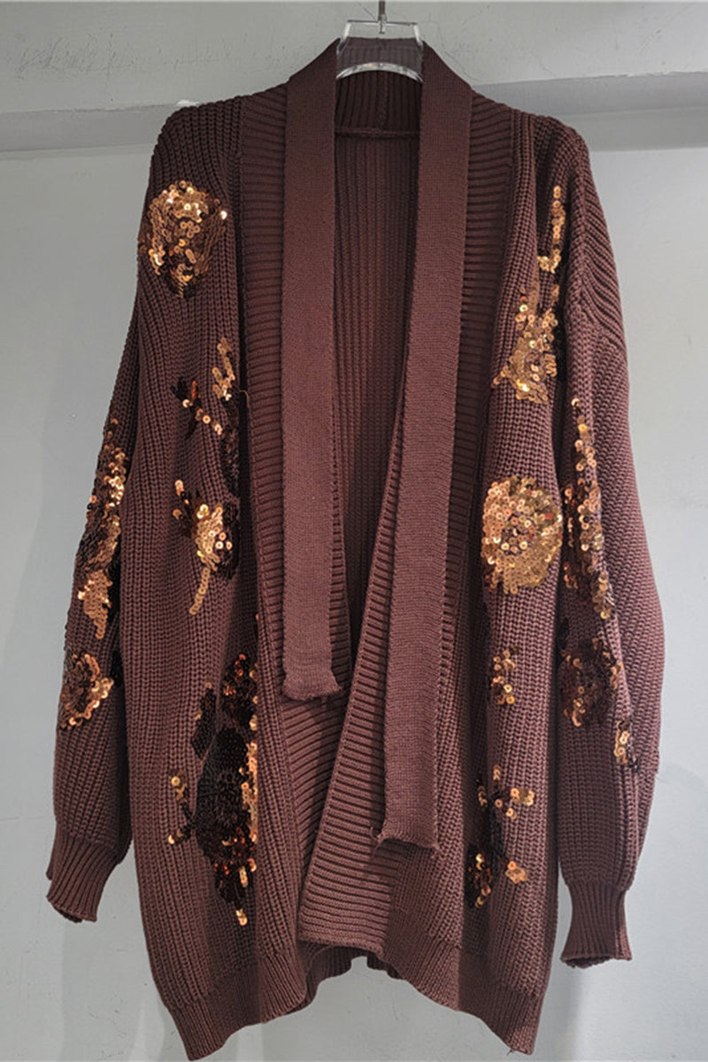 Sequined Open-Front Cardigan