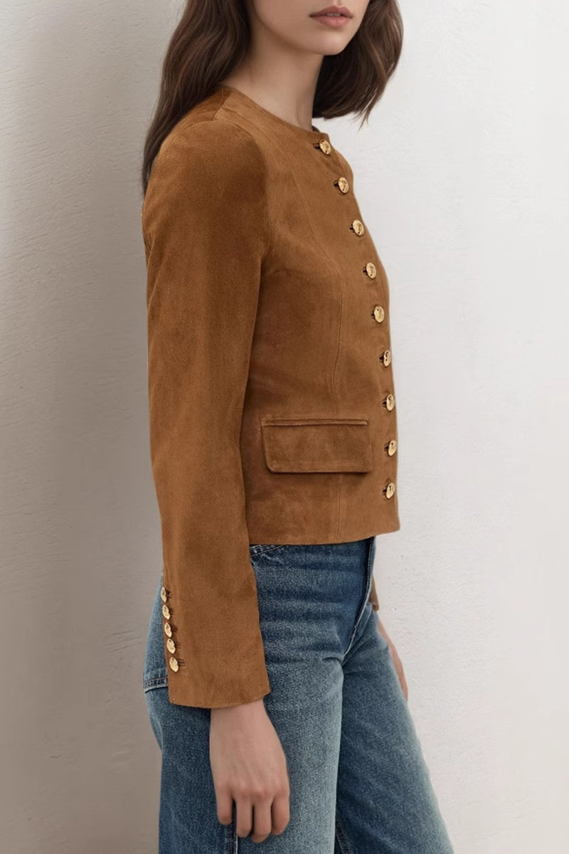 Elegant Button-Front Cropped Jacket