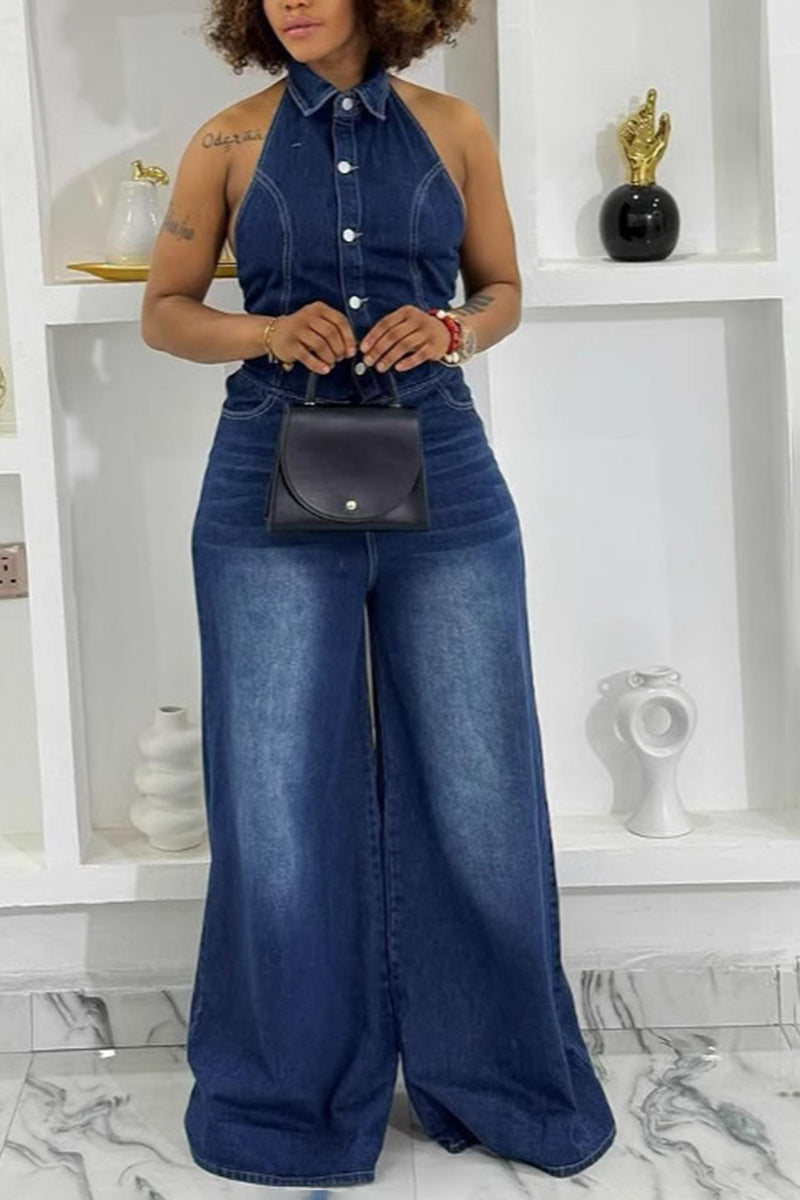Sleeveless Button-Up Jumpsuit