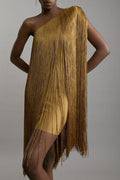 Fringe One-Shoulder Evening Dress