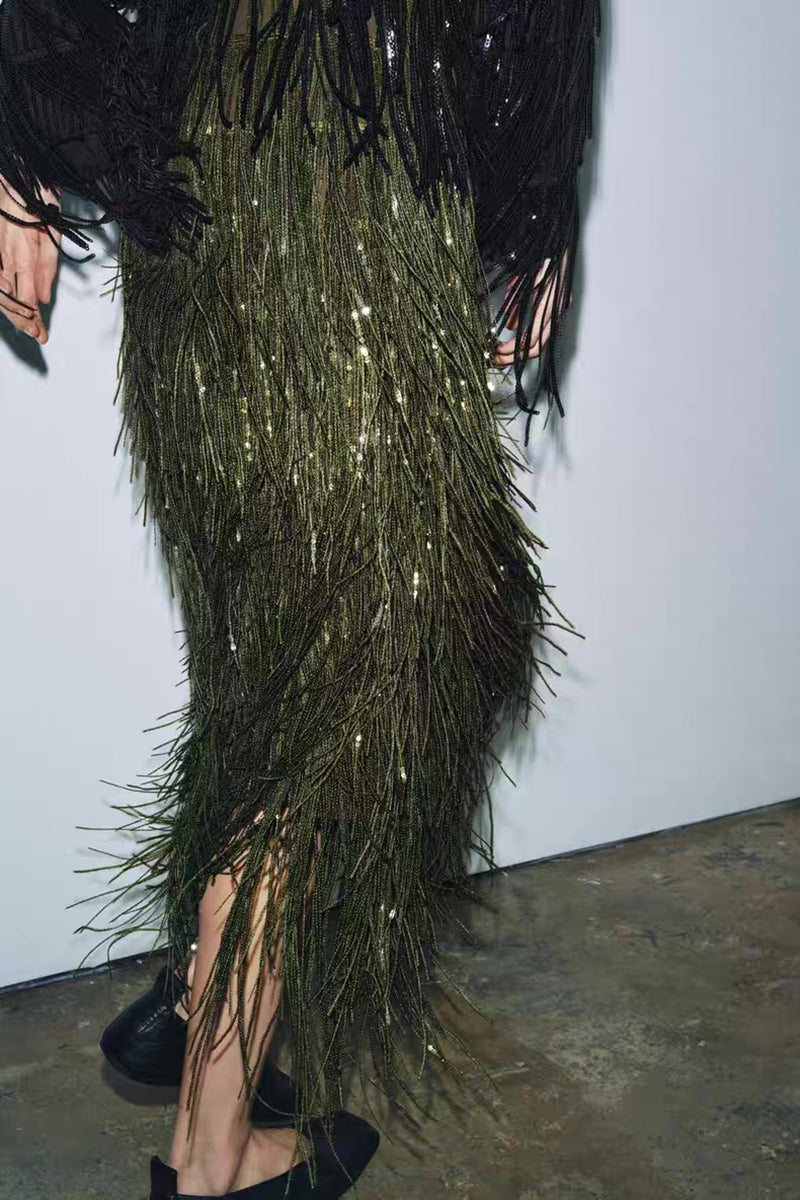 Fringe Maxi Skirt
