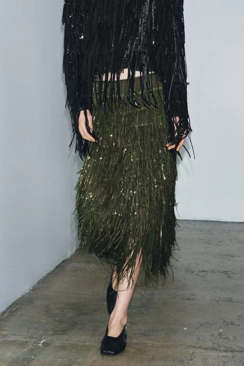 Fringe Maxi Skirt