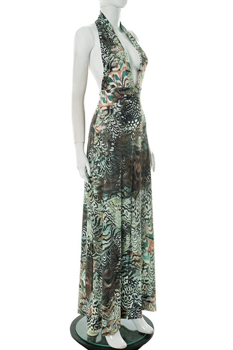 Halter Neck Maxi Dress With Abstract Print