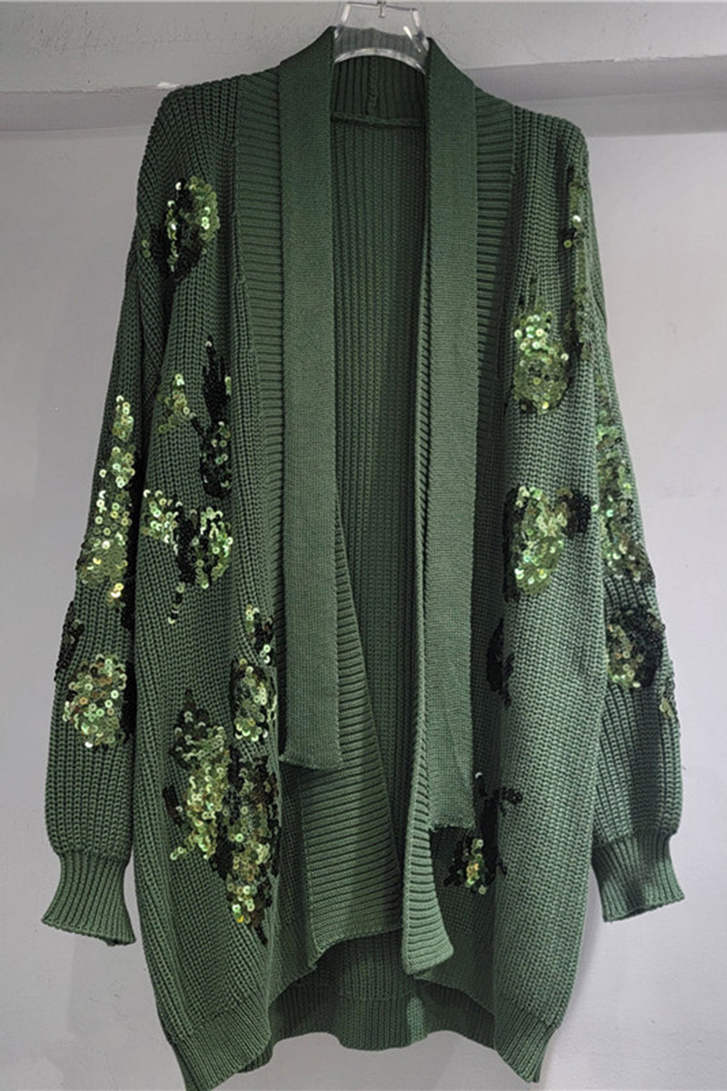 Sequined Open-Front Cardigan