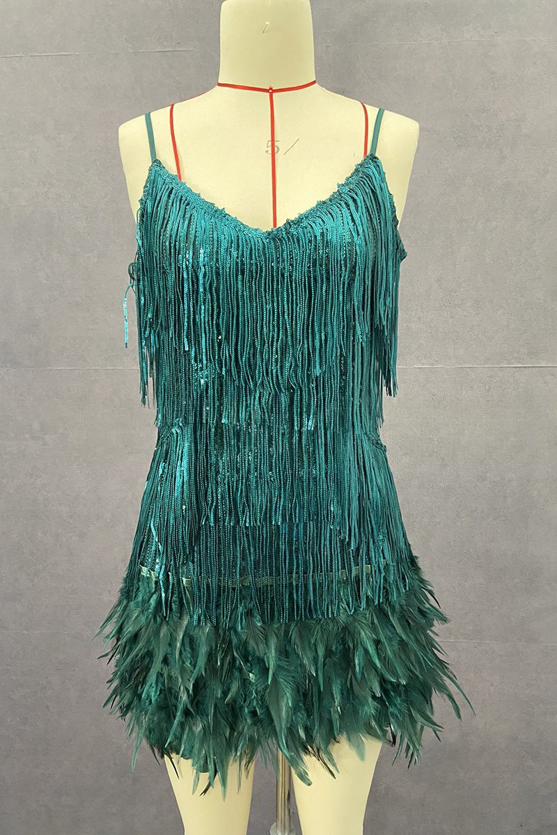 Fringe and Feathered Mini Dress