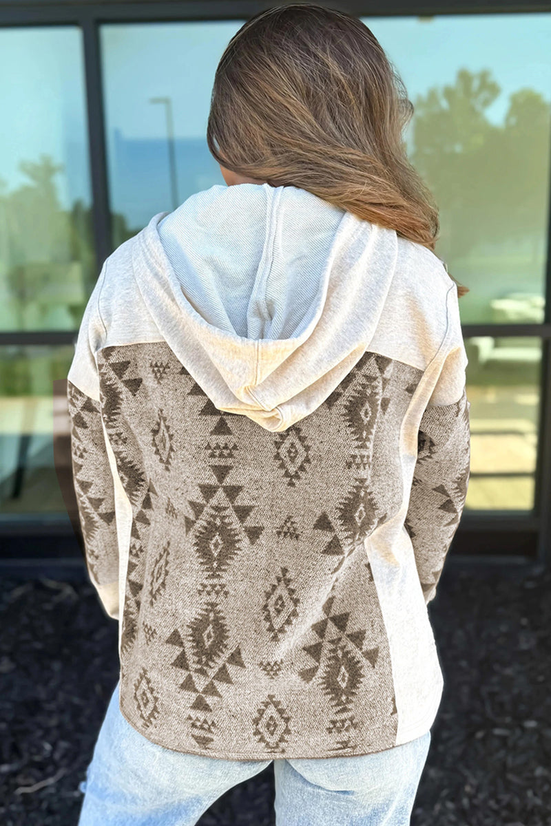 Aztec Print Color Block Hooded Shacket