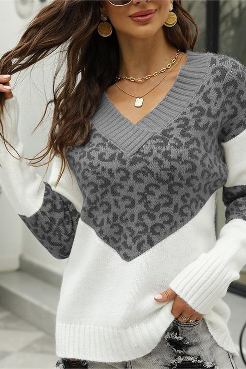 V-Neck Leopard Sweater