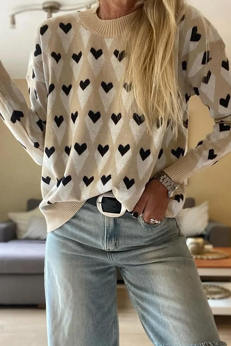 Geometric Heart Print Sweater