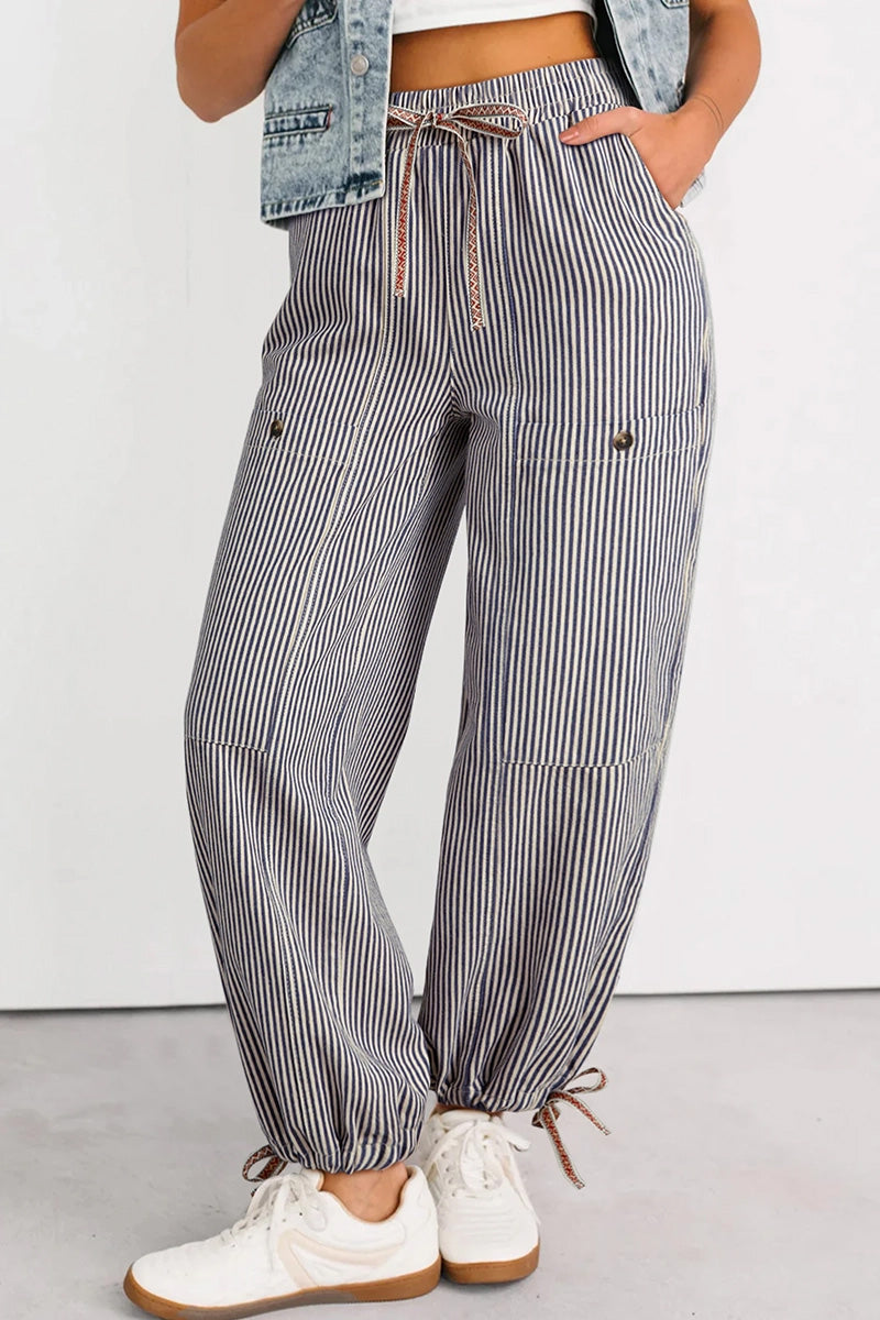 Button Patch Drawstring Pants