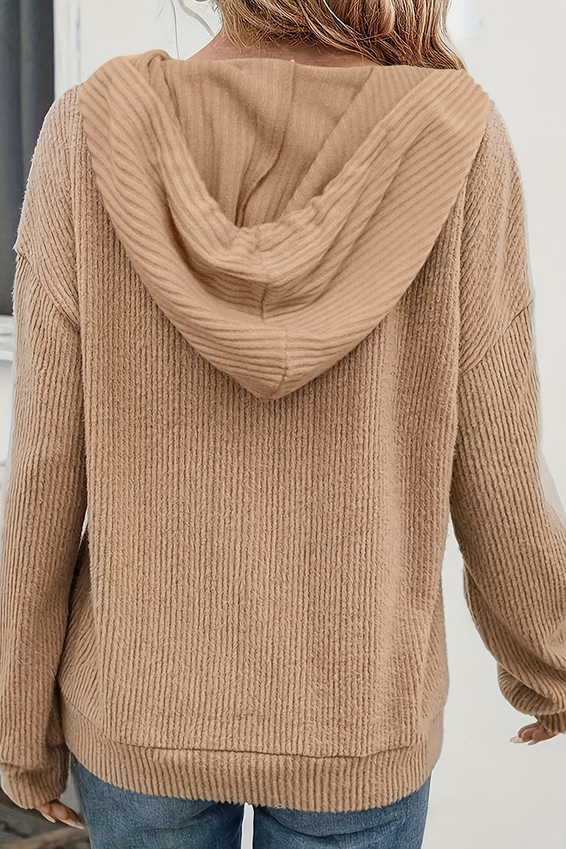 Button-Up Ribbed Hoodie