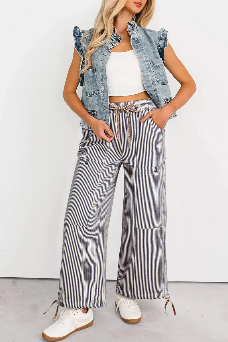 Button Patch Drawstring Pants