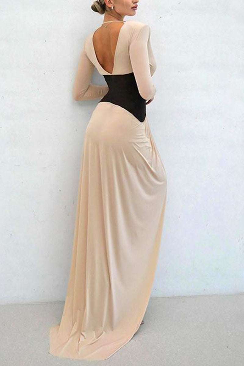 Long Sleeve Plunge Waist Detail Dress