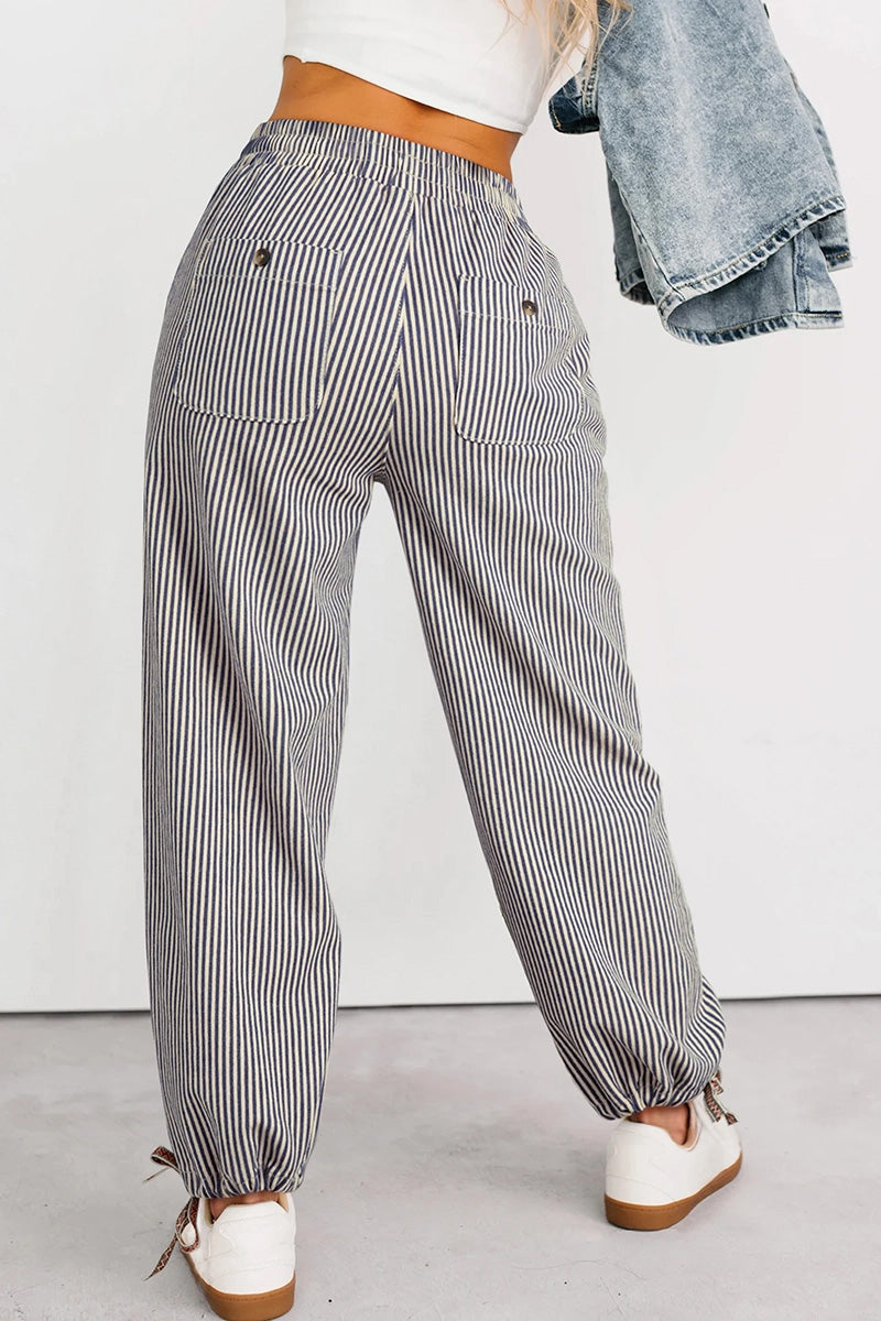 Button Patch Drawstring Pants