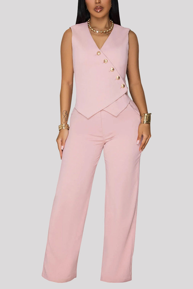 Sleeveless Buttoned Casual Pants Set