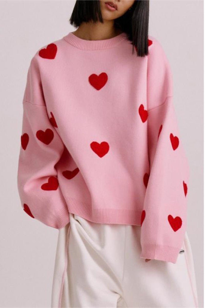 Heart-Patterned Oversized Sweater