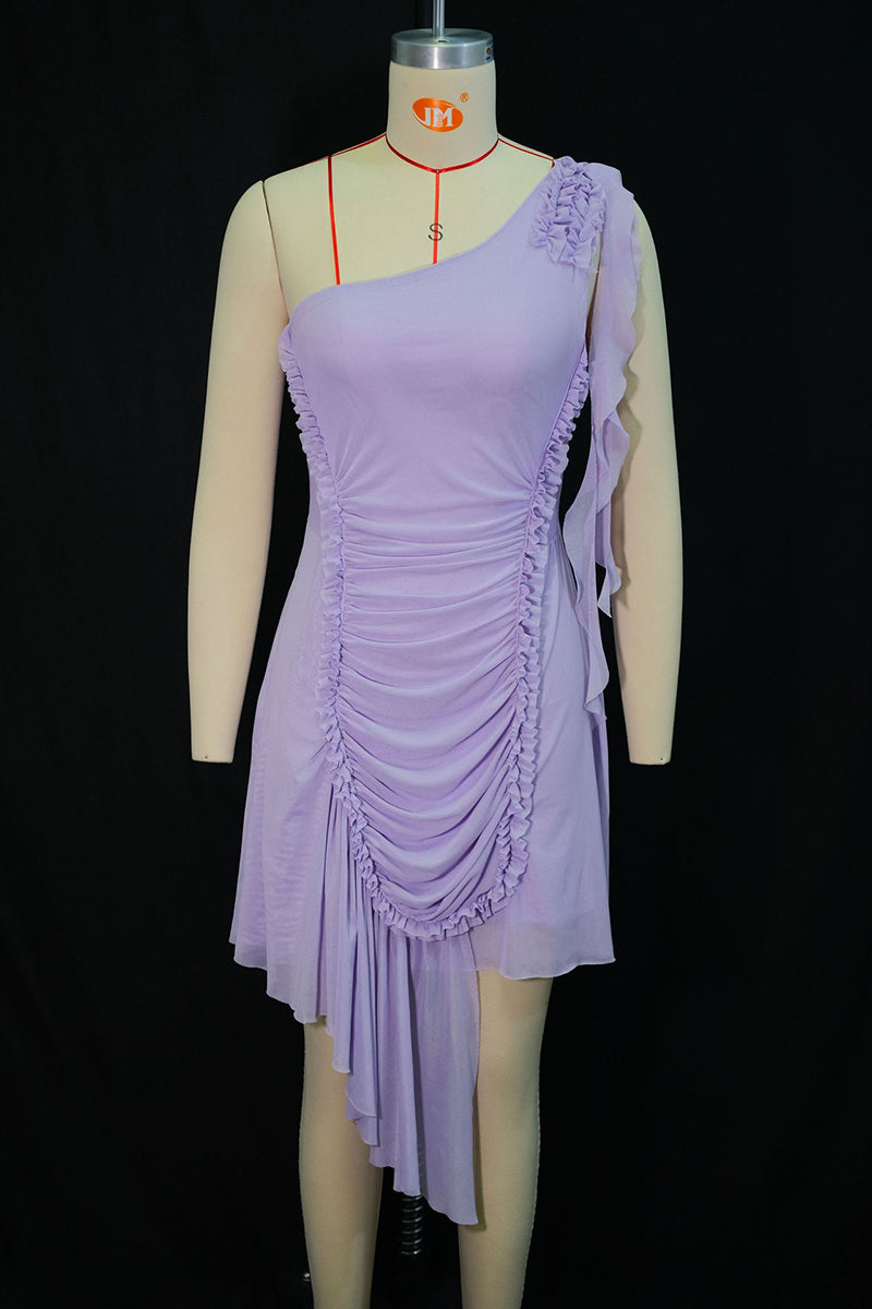 One-Shoulder Ruched Casual Dress
