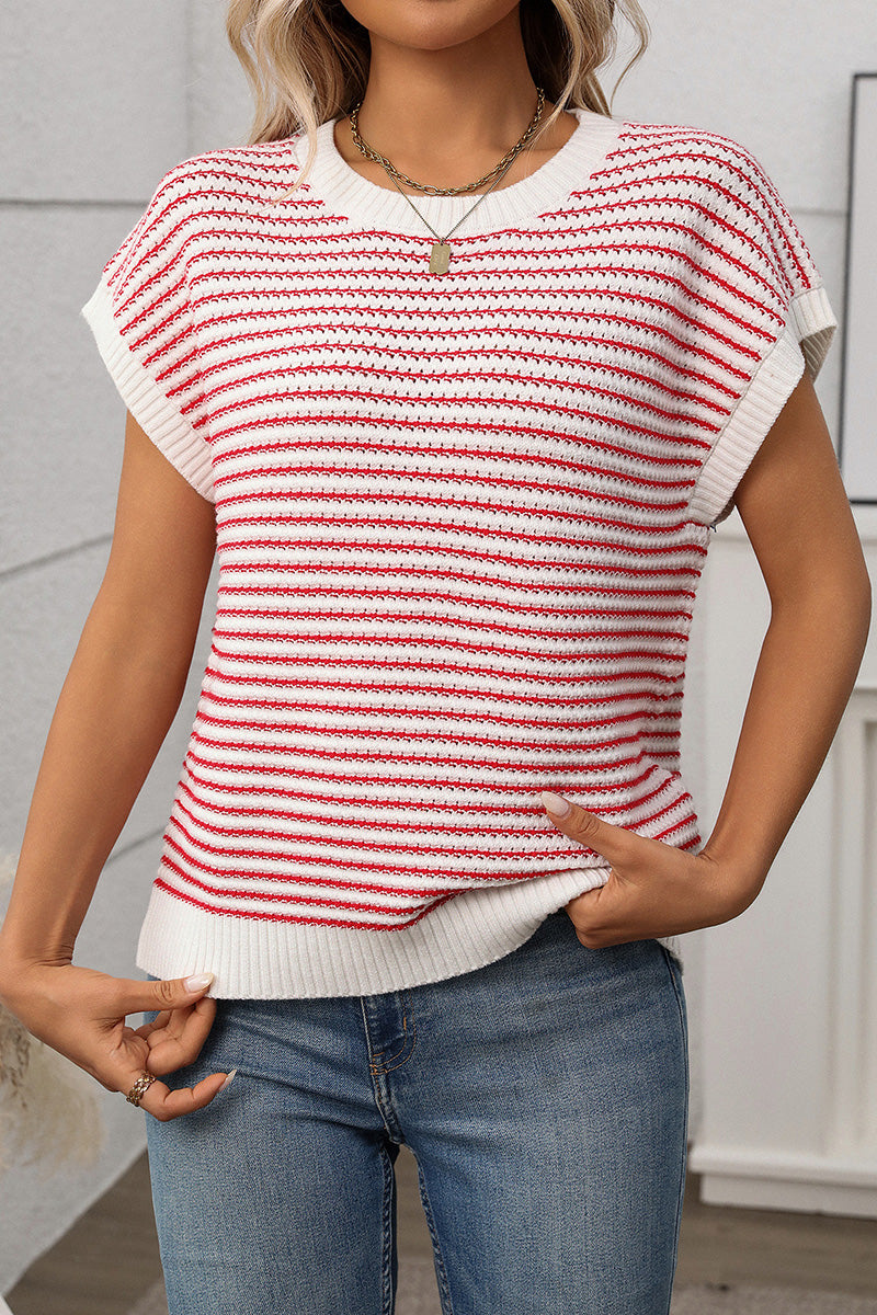 Striped Knit Sweater Sleeveless Top